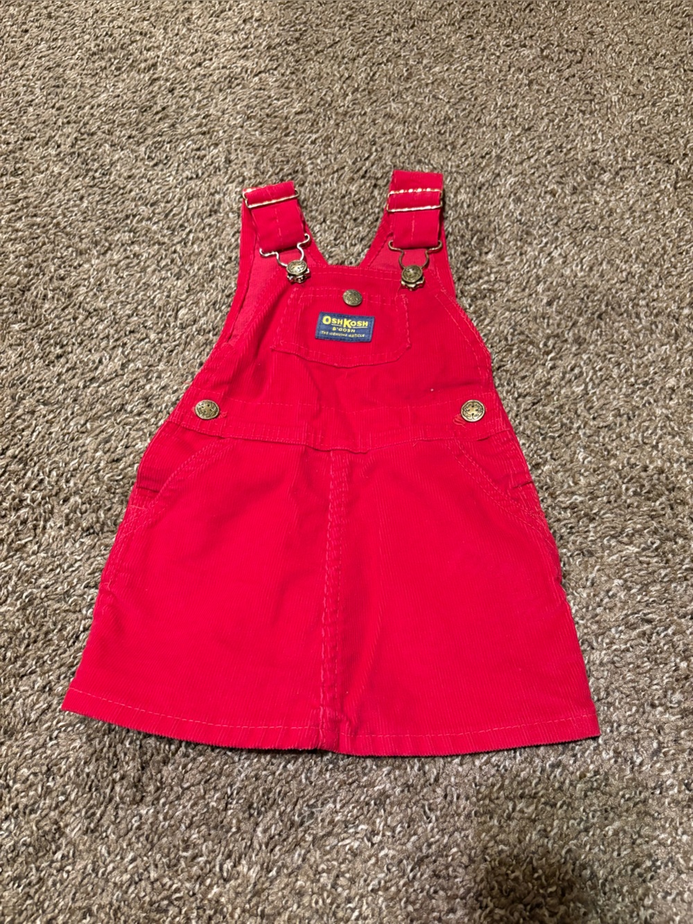 Vintage OshKosh B'gosh Bright Red Corduroy Kids Suspender Skirt